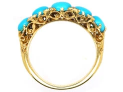 Victorian 18ct Gold, Turquoise & Rose Diamond Carved Half Hoop Ring 16 Victorian 18ct Gold, Turquoise & Rose Diamond Carved Half Hoop Ring -Antique Jewellery Company DSC07672