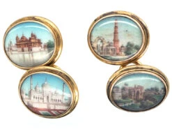 19th Century Indian 18ct Gold Cufflinks With Miniatures