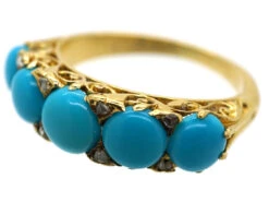 Victorian 18ct Gold, Turquoise & Rose Diamond Carved Half Hoop Ring 19 Victorian 18ct Gold, Turquoise & Rose Diamond Carved Half Hoop Ring -Antique Jewellery Company DSC07682