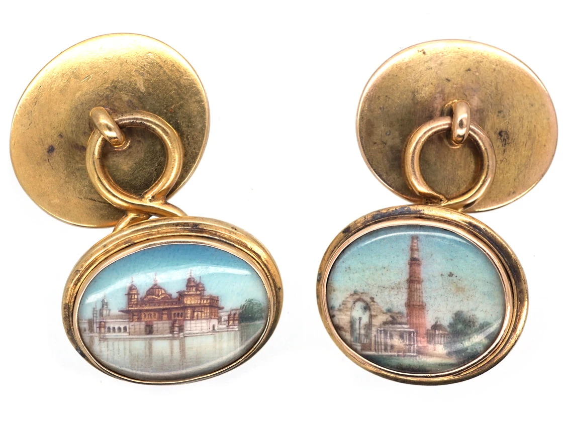 19th Century Indian 18ct Gold Cufflinks With Miniatures 4 19th Century Indian 18ct Gold Cufflinks With Miniatures - Image 2