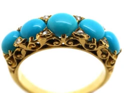 Victorian 18ct Gold, Turquoise & Rose Diamond Carved Half Hoop Ring 14 Victorian 18ct Gold, Turquoise & Rose Diamond Carved Half Hoop Ring -Antique Jewellery Company DSC07686