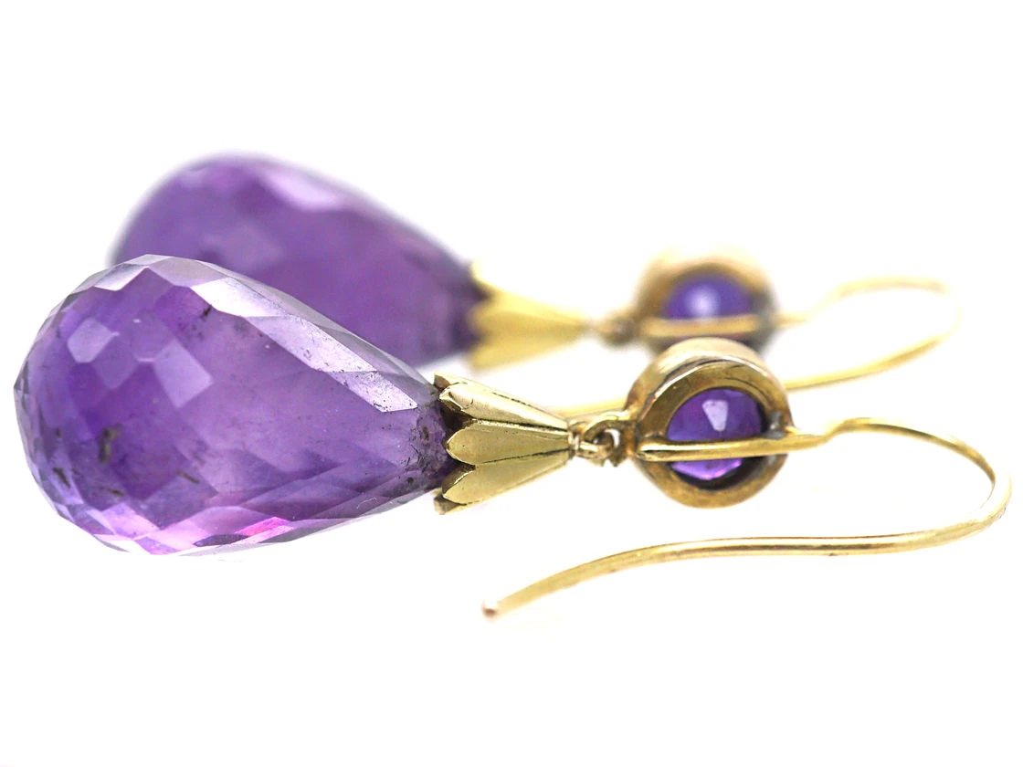 Edwardian 15ct Gold & Amethyst Pear Shaped Drop Earrings 5 Edwardian 15ct Gold & Amethyst Pear Shaped Drop Earrings - Image 3