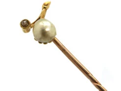 Edwardian Pearl & Diamond Sprig Tie Pin 12 Edwardian Pearl & Diamond Sprig Tie Pin -Antique Jewellery Company DSC07742 1