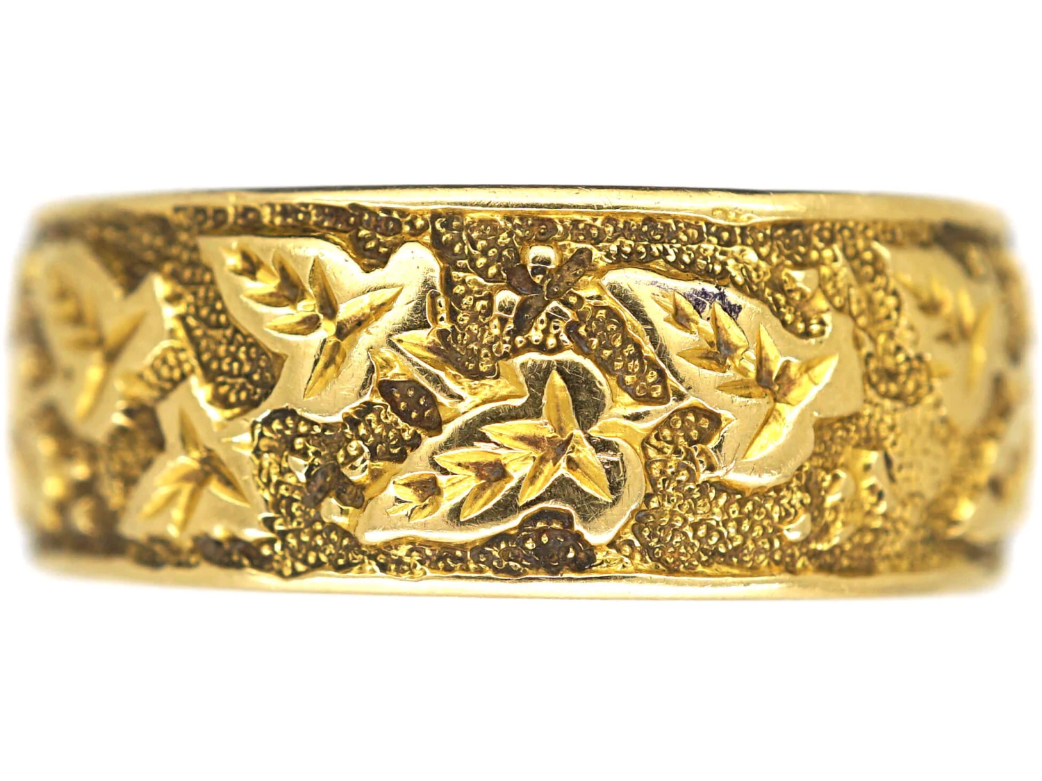 Victorian 18ct Gold Wedding Band With Ivy Leaf Motif 3 Victorian 18ct Gold Wedding Band With Ivy Leaf Motif
