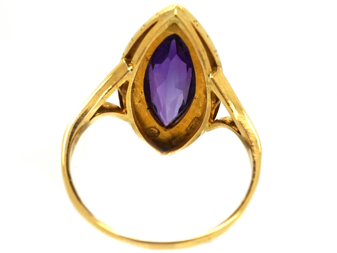 Edwardian 15ct Gold, Amethyst & Natural Split Pearl Marquise Ring By Murrle Bennett 7 Edwardian 15ct Gold, Amethyst & Natural Split Pearl Marquise Ring By Murrle Bennett - Image 5