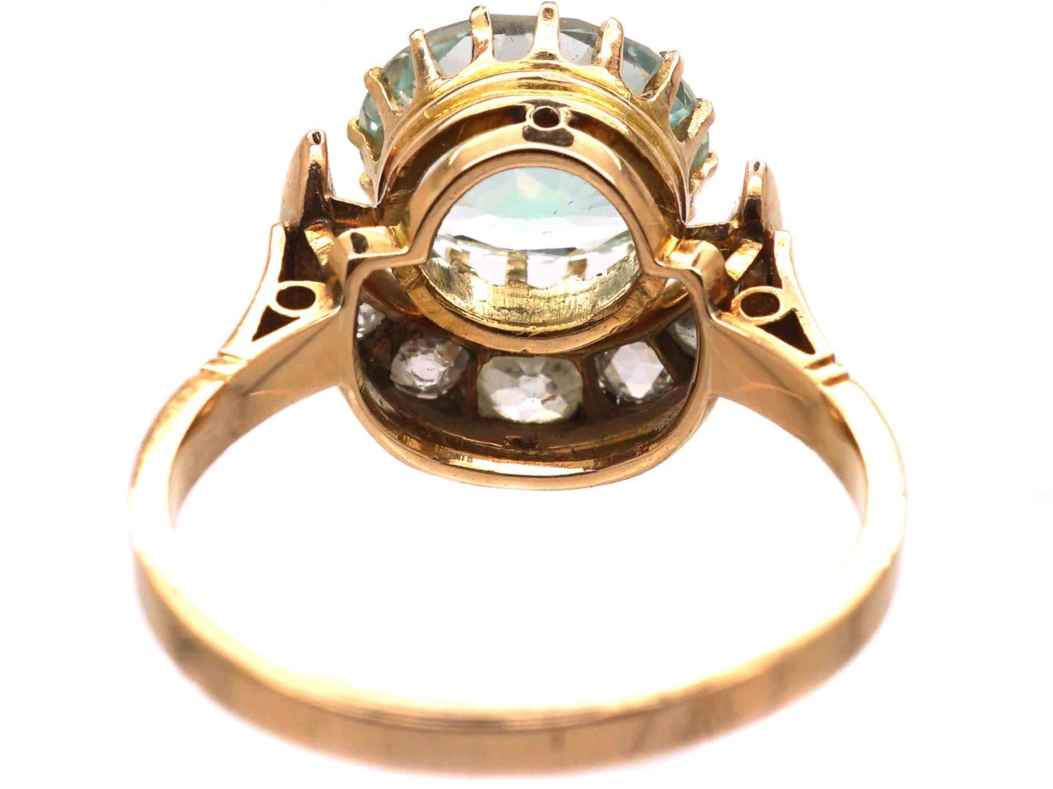 Retro 14ct Gold Crescent Ring Set With An Aquamarine & Diamonds 5 Retro 14ct Gold Crescent Ring Set With An Aquamarine & Diamonds - Image 3