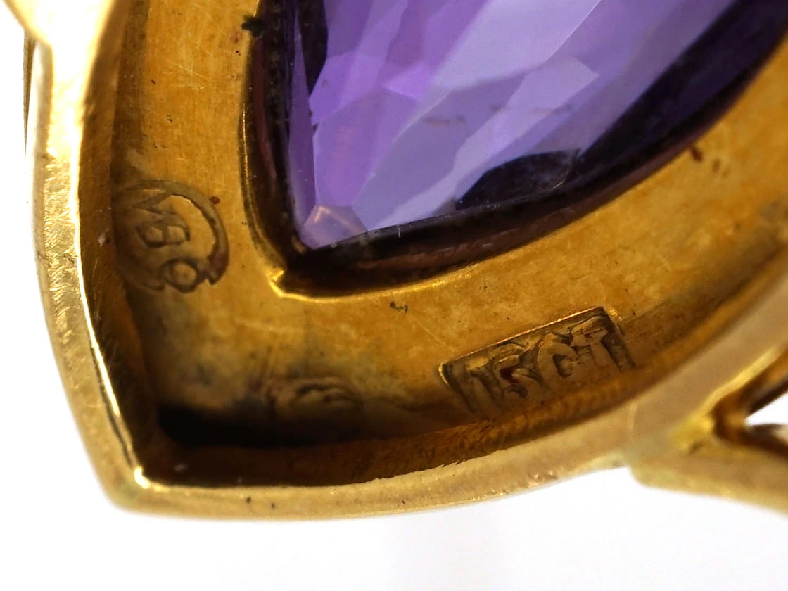 Edwardian 15ct Gold, Amethyst & Natural Split Pearl Marquise Ring By Murrle Bennett 8 Edwardian 15ct Gold, Amethyst & Natural Split Pearl Marquise Ring By Murrle Bennett - Image 6