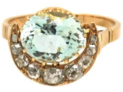 Retro 14ct Gold Crescent Ring Set With An Aquamarine & Diamonds 13 Retro 14ct Gold Crescent Ring Set With An Aquamarine & Diamonds -Antique Jewellery Company DSC07832 1