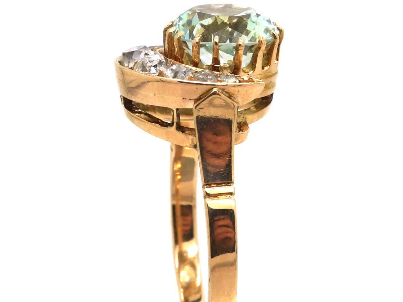 Retro 14ct Gold Crescent Ring Set With An Aquamarine & Diamonds 7 Retro 14ct Gold Crescent Ring Set With An Aquamarine & Diamonds - Image 5