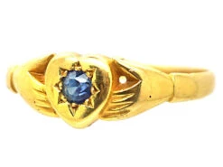 Edwardian 18ct Gold Heart And Hands Fede Ring Set With A Sapphire -Antique Jewellery Company DSC07850 copy