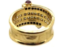 1970s 18ct Gold Ring By Boucheron Set With Sapphires Diamonds & Cabochon Rubies -Antique Jewellery Company DSC07858