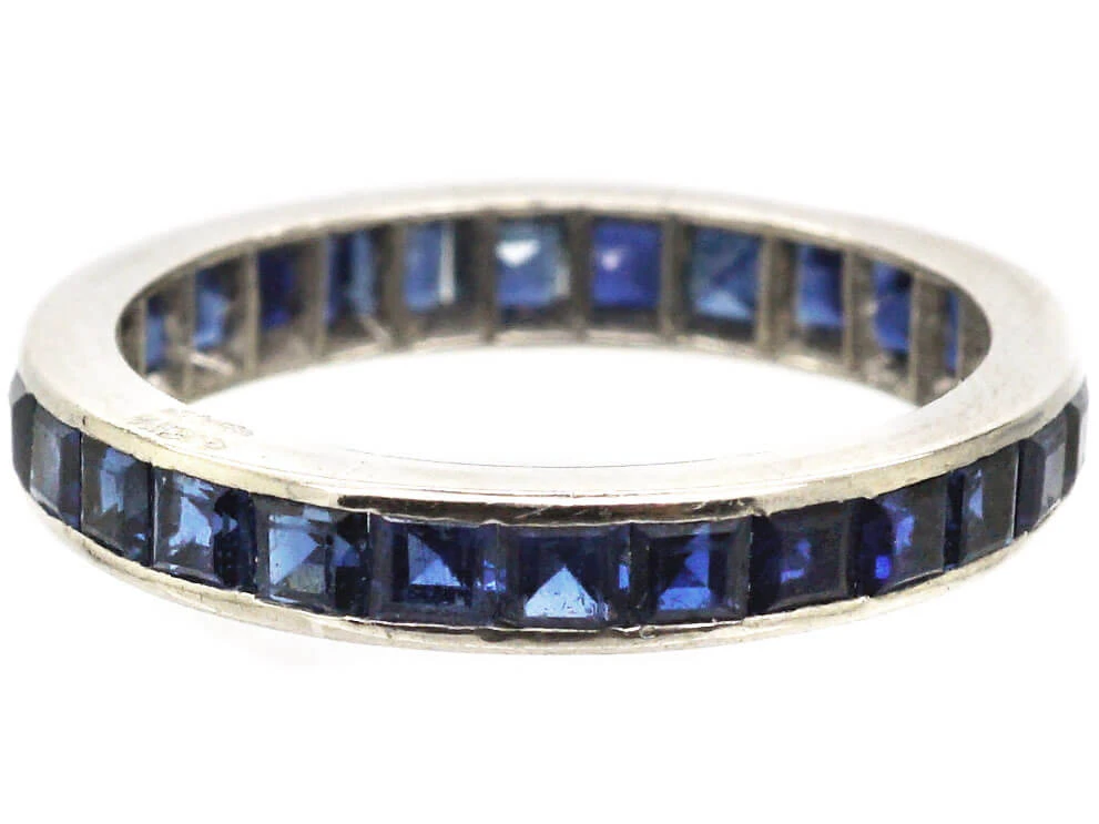 Early 20th Century 18ct White Gold Eternity Ring Set With Sapphires 6 Early 20th Century 18ct White Gold Eternity Ring Set With Sapphires - Image 4