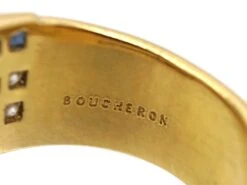 1970s 18ct Gold Ring By Boucheron Set With Sapphires Diamonds & Cabochon Rubies -Antique Jewellery Company DSC07869