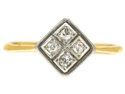 Art Deco 18ct Gold & Platinum Diamond Shaped Diamond Ring