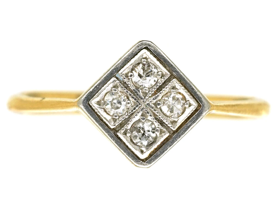 Art Deco 18ct Gold & Platinum Diamond Shaped Diamond Ring 3 Art Deco 18ct Gold & Platinum Diamond Shaped Diamond Ring