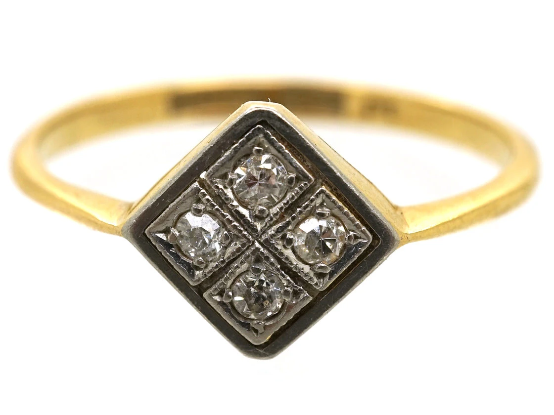 Art Deco 18ct Gold & Platinum Diamond Shaped Diamond Ring 5 Art Deco 18ct Gold & Platinum Diamond Shaped Diamond Ring - Image 3