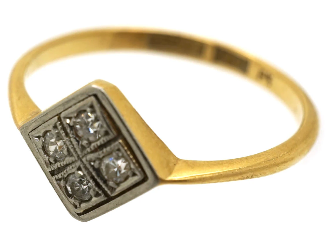Art Deco 18ct Gold & Platinum Diamond Shaped Diamond Ring 11 Art Deco 18ct Gold & Platinum Diamond Shaped Diamond Ring - Image 9