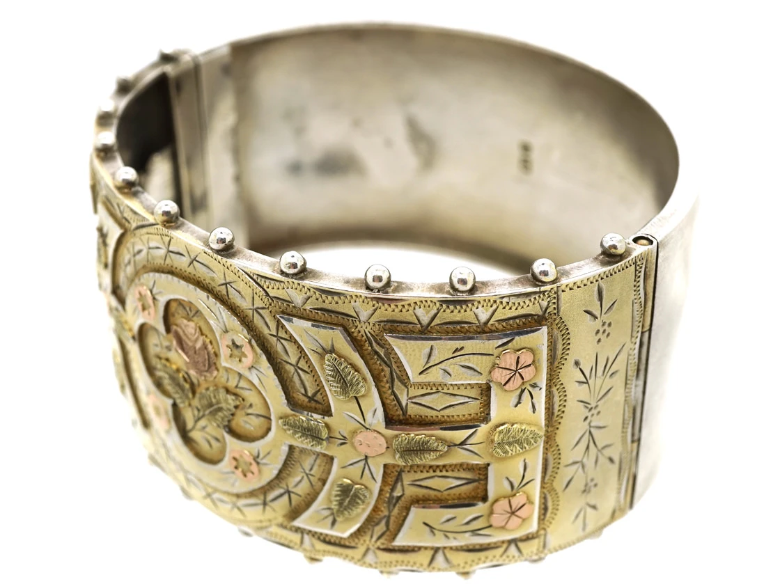 Victorian Silver Gilt Bangle With Rose Motif 4 Victorian Silver Gilt Bangle With Rose Motif - Image 2
