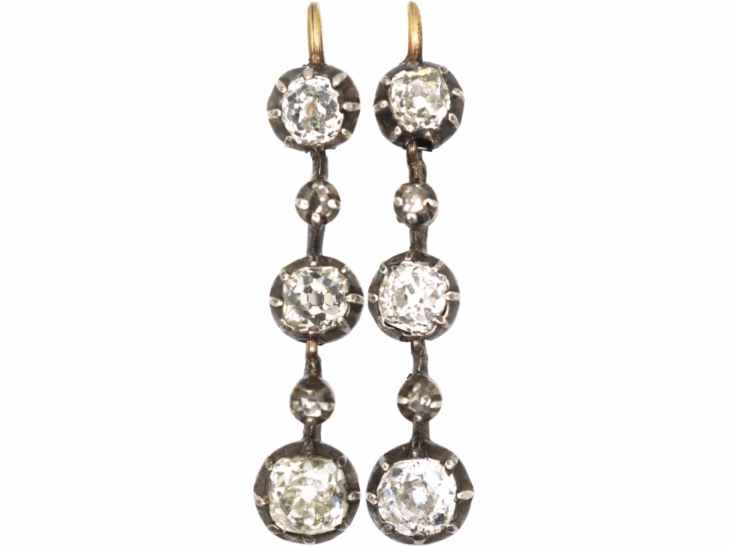 Victorian Three Stone Diamond Articulated Drop Earrings 3 Victorian Three Stone Diamond Articulated Drop Earrings