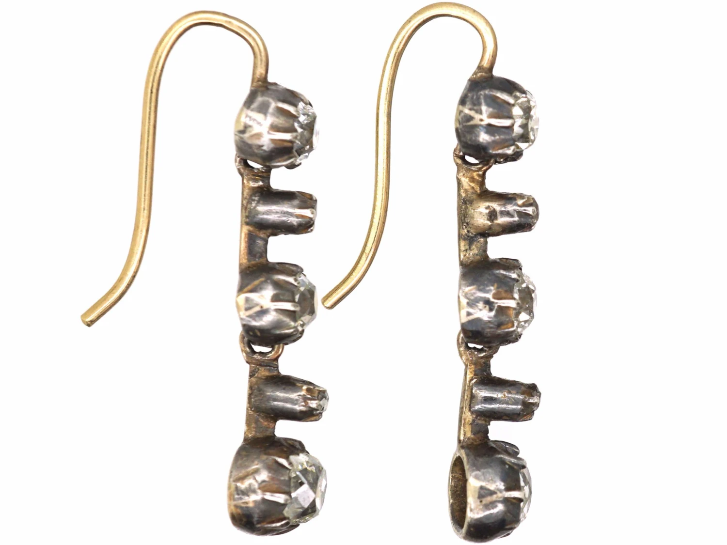 Victorian Three Stone Diamond Articulated Drop Earrings 4 Victorian Three Stone Diamond Articulated Drop Earrings - Image 2