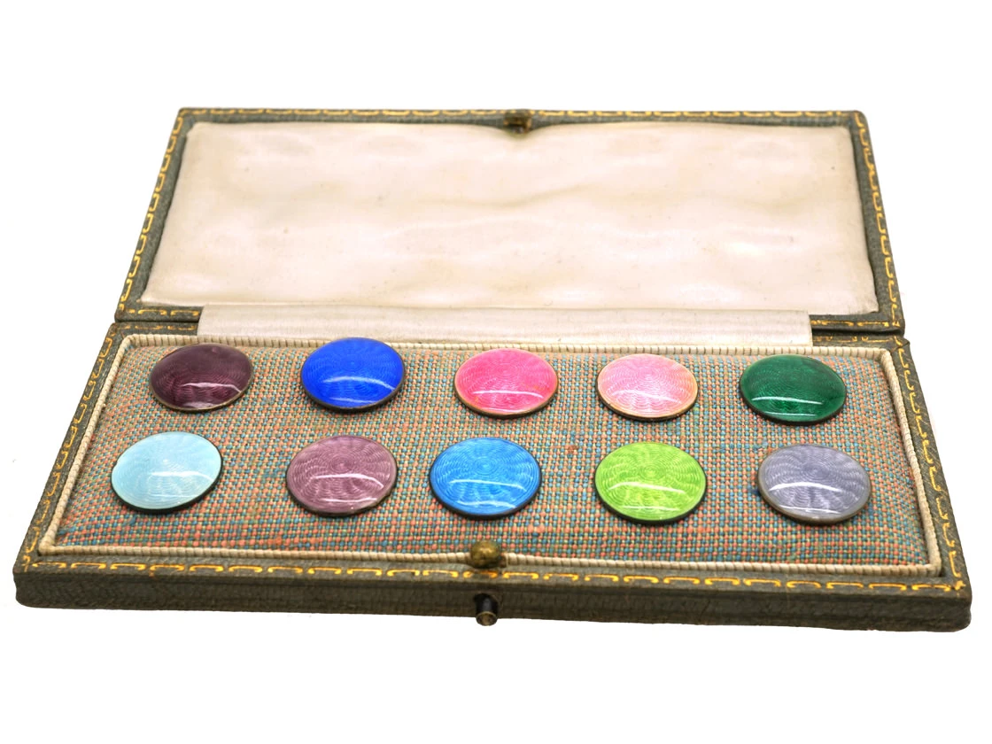 Art Deco Silver & Enamel Set Of Buttons In Original Case By Marius Hammer 4 Art Deco Silver & Enamel Set Of Buttons In Original Case By Marius Hammer - Image 2