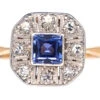 Art Deco 18ct Gold & Platinum, Diamond & Montana Sapphire Octagonal Ring
