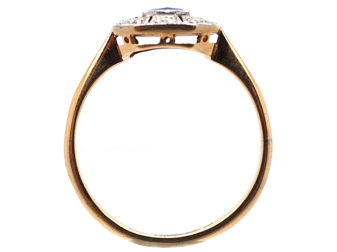 Art Deco 18ct Gold & Platinum, Diamond & Montana Sapphire Octagonal Ring 7 Art Deco 18ct Gold & Platinum, Diamond & Montana Sapphire Octagonal Ring - Image 5