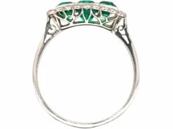 Early 20th Century Platinum, Three Stone Emerald & Diamond Rectangular Ring 10 Early 20th Century Platinum, Three Stone Emerald & Diamond Rectangular Ring -Antique Jewellery Company DSC07945 scaled 1
