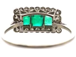 Early 20th Century Platinum, Three Stone Emerald & Diamond Rectangular Ring 11 Early 20th Century Platinum, Three Stone Emerald & Diamond Rectangular Ring -Antique Jewellery Company DSC07946 scaled 1