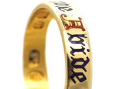 Victorian 18ct Gold Enamelled In Love Abide Till Death Deride Wedding Ring -Antique Jewellery Company DSC07954 copy