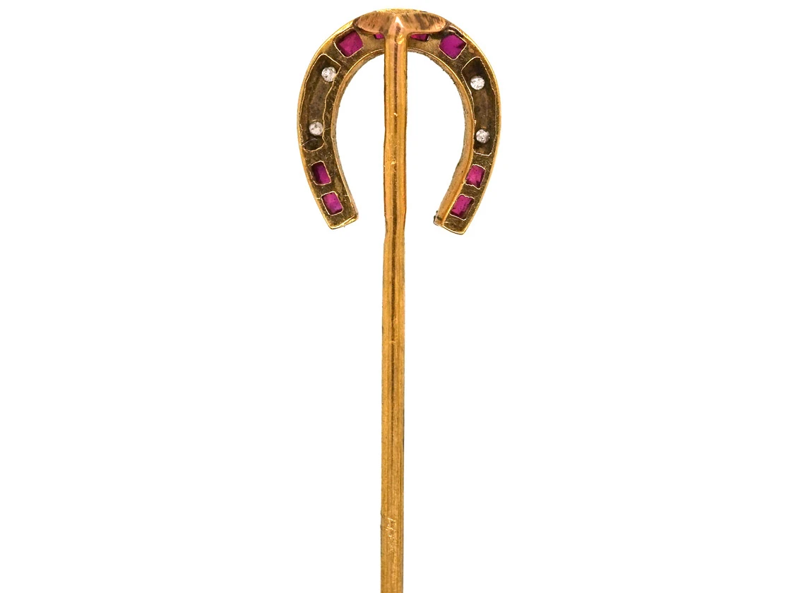 Edwardian 15ct Gold Ruby & Rose Diamond Horse Shoe Tie Pin 7 Edwardian 15ct Gold Ruby & Rose Diamond Horse Shoe Tie Pin - Image 5
