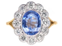 18ct Gold & Platinum, Ceylon Sapphire & Diamond Cluster Ring