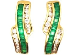 18ct Gold Emerald And Diamond Hoop Earrings