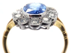 18ct Gold & Platinum, Ceylon Sapphire & Diamond Cluster Ring 12 18ct Gold & Platinum, Ceylon Sapphire & Diamond Cluster Ring -Antique Jewellery Company DSC07986