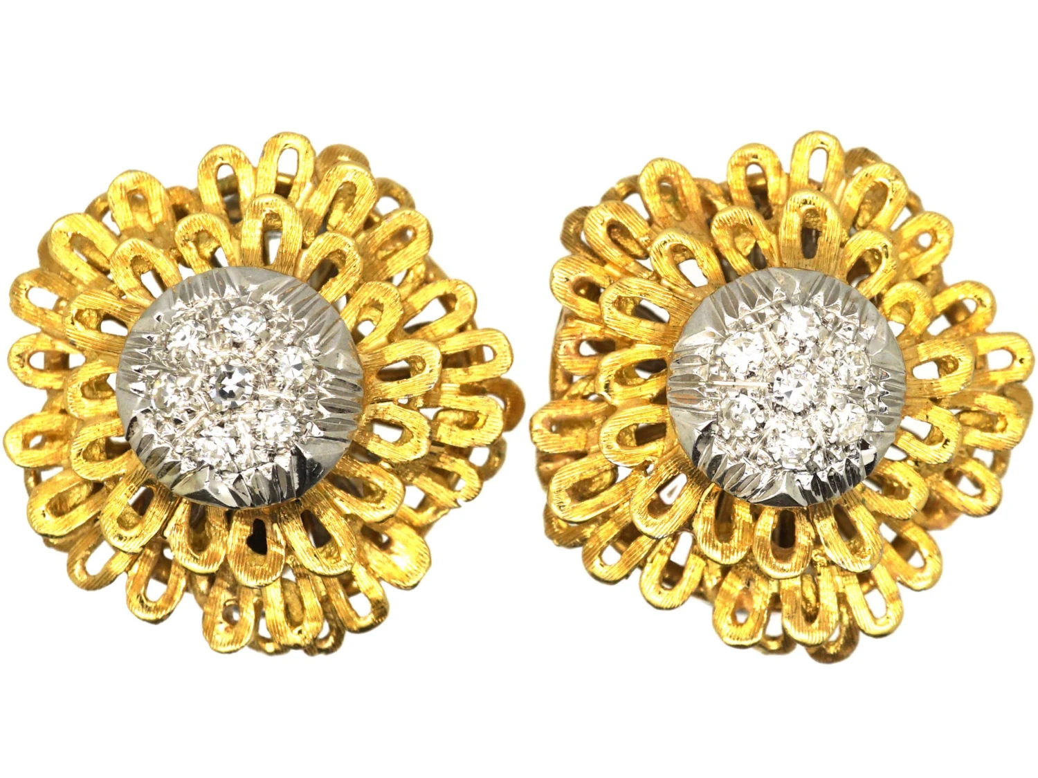 1970s Clip On 18ct Gold & Diamond Flower Earrings 3 1970s Clip On 18ct Gold & Diamond Flower Earrings