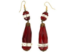 Large Art Deco Red & White Paste Earrings