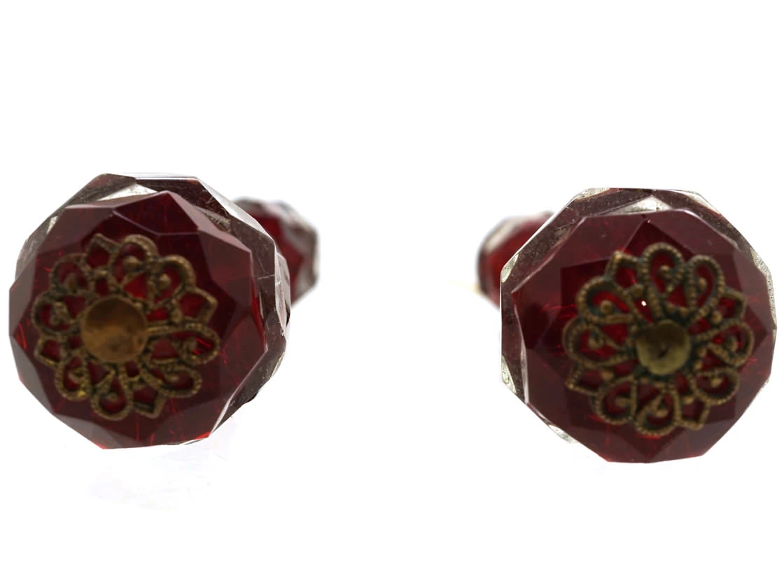 Large Art Deco Red & White Paste Earrings 4 Large Art Deco Red & White Paste Earrings - Image 2