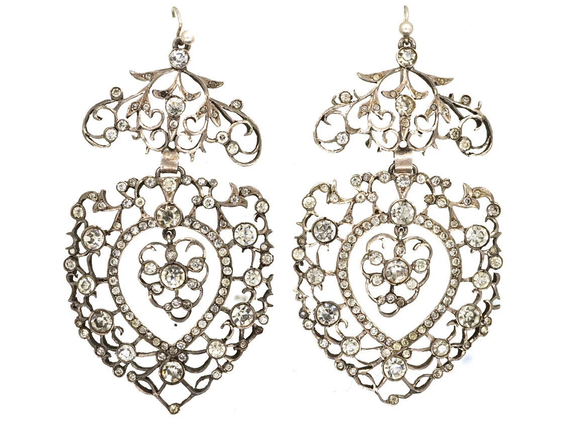 Large Silver & Paste Heart Shaped Drop Earrings 3 Large Silver & Paste Heart Shaped Drop Earrings