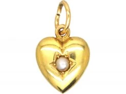 Edwardian 15ct Gold Heart Pendant Set With A Natural Split Pearl
