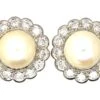 Mid 20th Century 18ct White Gold, Cultured Pearl & Diamond Cluster Earrings 1 Mid 20th Century 18ct White Gold, Cultured Pearl & Diamond Cluster Earrings -Antique Jewellery Company DSC08059 scaled 1