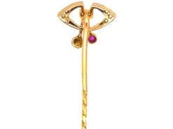 Art Deco Platinum & 18ct Gold, Rose Diamond Natural Pearl & Ruby Tie Pin 13 Art Deco Platinum & 18ct Gold, Rose Diamond Natural Pearl & Ruby Tie Pin -Antique Jewellery Company DSC08060
