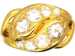 French Import 19th Century 18ct Gold Double Snake Ring Set With Rose Diamonds
