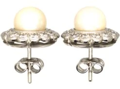 Mid 20th Century 18ct White Gold, Cultured Pearl & Diamond Cluster Earrings 5 Mid 20th Century 18ct White Gold, Cultured Pearl & Diamond Cluster Earrings -Antique Jewellery Company DSC08070 scaled 1