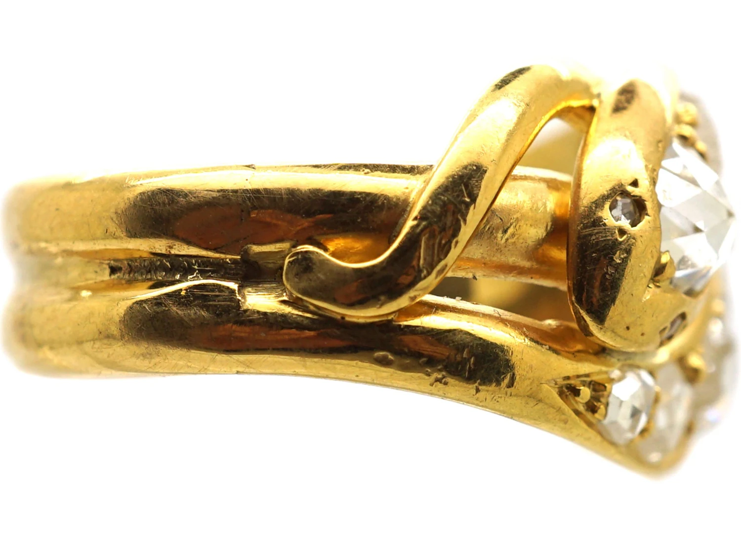 French Import 19th Century 18ct Gold Double Snake Ring Set With Rose Diamonds 7 French Import 19th Century 18ct Gold Double Snake Ring Set With Rose Diamonds - Image 5