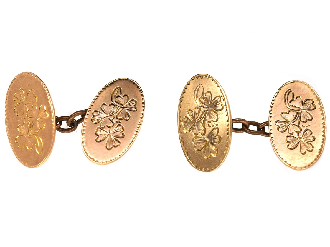 9ct Gold Three Leaf Clover Cufflinks 3 9ct Gold Three Leaf Clover Cufflinks