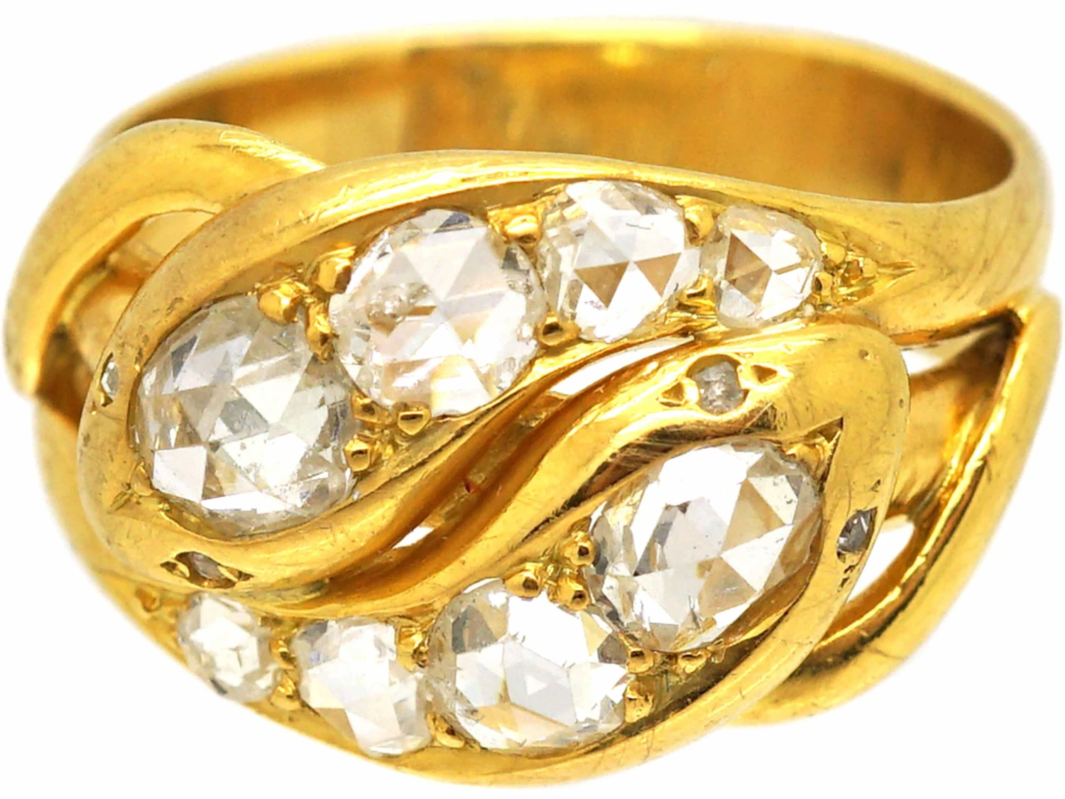 French Import 19th Century 18ct Gold Double Snake Ring Set With Rose Diamonds 9 French Import 19th Century 18ct Gold Double Snake Ring Set With Rose Diamonds - Image 7