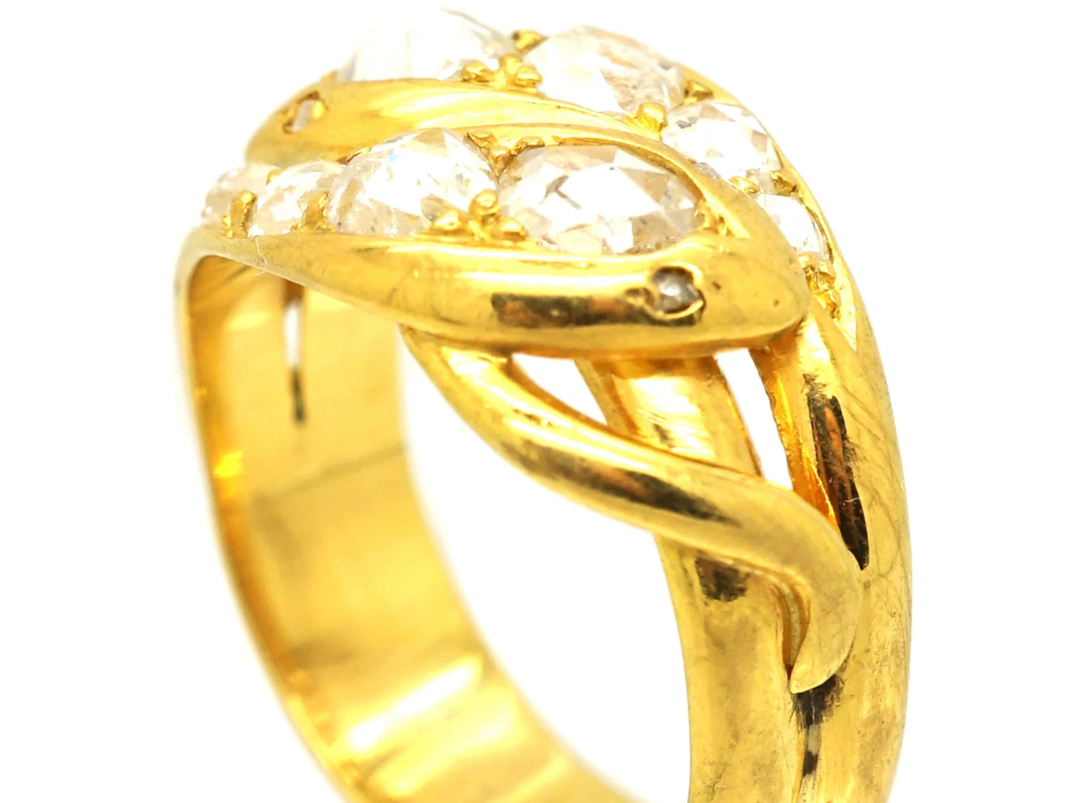 French Import 19th Century 18ct Gold Double Snake Ring Set With Rose Diamonds 4 French Import 19th Century 18ct Gold Double Snake Ring Set With Rose Diamonds - Image 2