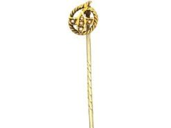 Edwardian 15ct Gold Coiled Rope Design Tie Pin Set With Natural Split Pearls
