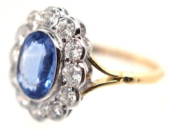 18ct Gold & Platinum, Ceylon Sapphire & Diamond Cluster Ring 17 18ct Gold & Platinum, Ceylon Sapphire & Diamond Cluster Ring -Antique Jewellery Company DSC08110
