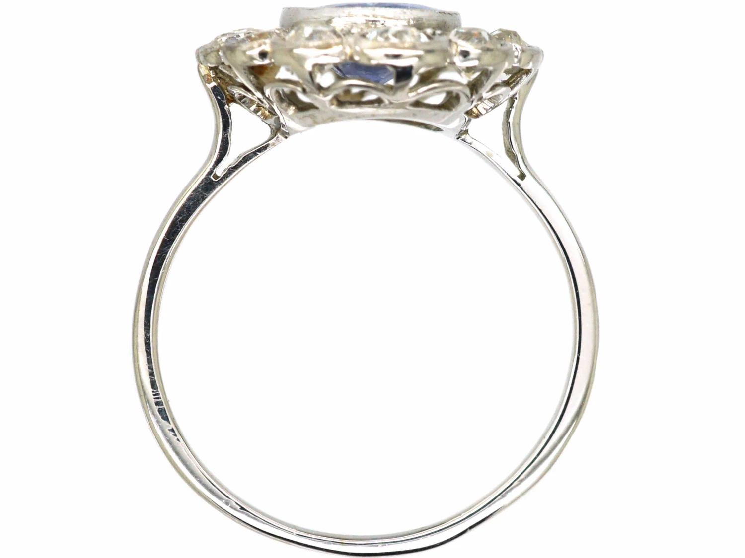 Early 20th Century Platinum, Large Sapphire & Diamond Oval Cluster Ring 5 Early 20th Century Platinum, Large Sapphire & Diamond Oval Cluster Ring - Image 3